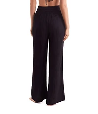 Mima Flamingo Bliss Gauze Vista Solid Wide Leg Elastic Drawstring Pull-On Pants Swim Cover-Up