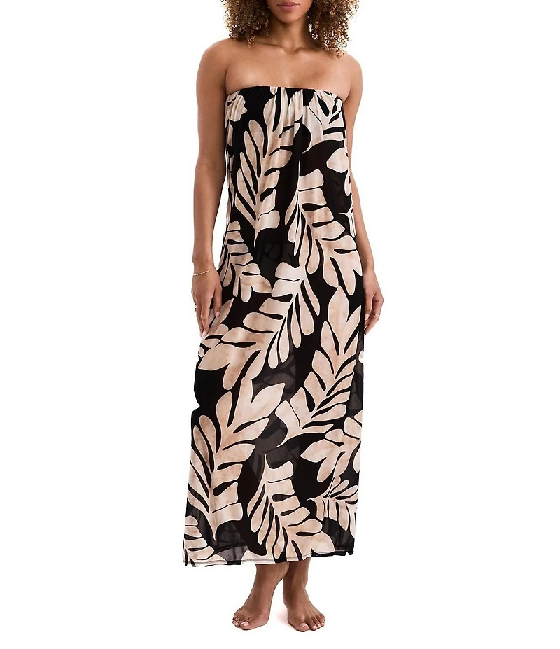 Mimi Flamingo Ariel Palm Leaf Print Cowl Back Maxi Swim Cover-Up