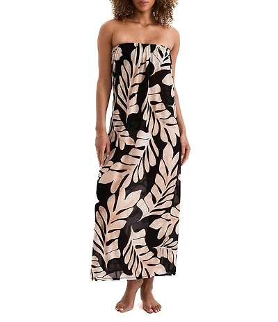 Mimi Flamingo Ariel Palm Leaf Print Cowl Back Maxi Swim Cover-Up