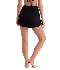 Mimi Flamingo Bliss Gauze Vista Solid Elastic Drawstring Waist Swim Cover-Up Shorts
