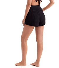 Mimi Flamingo Bliss Gauze Vista Solid Elastic Drawstring Waist Swim Cover-Up Shorts