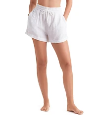 Mimi Flamingo Bliss Gauze Vista Solid Elastic Drawstring Waist Swim Cover-Up Shorts