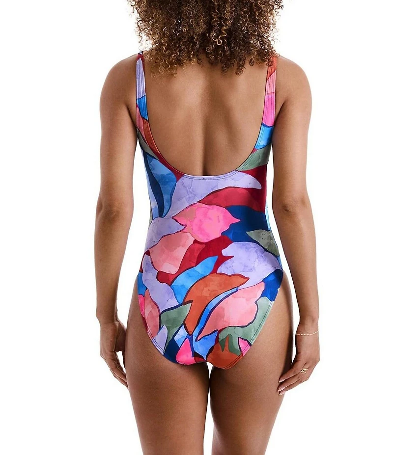 Mimi Flamingo Eden Printed Bailey Shirred Surplice One Piece Swimsuit