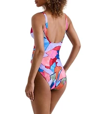 Mimi Flamingo Eden Printed Bailey Shirred Surplice One Piece Swimsuit