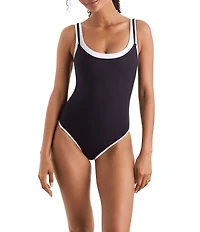 Mimi Flamingo Layered Solids Drift Scoop Neck One Piece Swimsuit