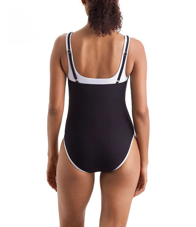 Mimi Flamingo Layered Solids Drift Scoop Neck One Piece Swimsuit