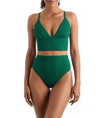 Mimi Flamingo Lido Rib Blake Solid V-Neck Midkini Swim Top