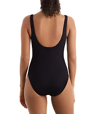 Mimi Flamingo Lido Rib Knit Harper Solid Square Neck Open Back Tank One Piece Swimsuit