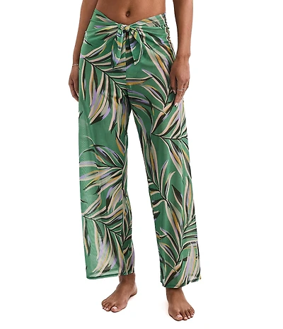 Mimi Flamingo Riley Chiffon Sarong Pull-on Wide Leg Pant Swim Cover-Up