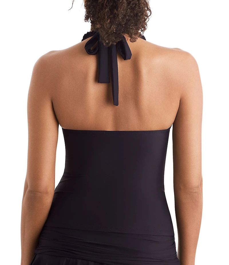 Mimi Flamingo Soleil Solids Sonny V-Neck Ruffle Trim Halterkini Swim Top