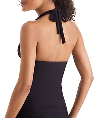 Mimi Flamingo Soleil Solids Sonny V-Neck Ruffle Trim Halterkini Swim Top
