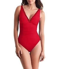 Mimi Flamingo Sonny Soleil Solids V-Neck One Piece Swimsuit