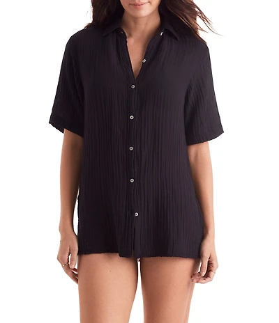 Mimi Flamingo Vista Button Front Shirt Swim Cover-Up