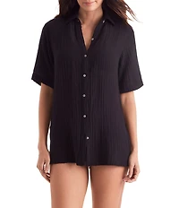 Mimi Flamingo Vista Button Front Shirt Swim Cover-Up