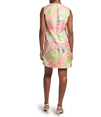 Ming Wang Abstract Jacquard Split V-Neck Sleeveless Dress