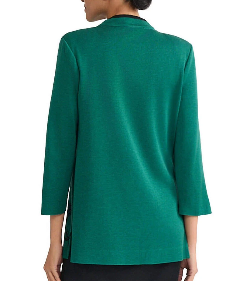 Ming Wang Amica Floral Jacquard Knit Mandarin Collar Bracelet Sleeve Jacket