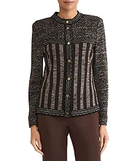 Ming Wang Amica Multi-Stitch Mosaic Knit Round Neck Long Sleeve Jacket