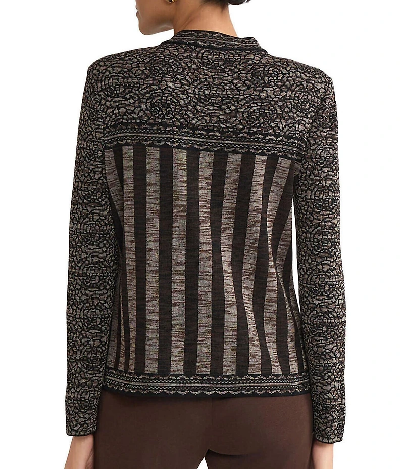 Ming Wang Amica Multi-Stitch Mosaic Knit Round Neck Long Sleeve Jacket