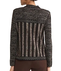 Ming Wang Amica Multi-Stitch Mosaic Knit Round Neck Long Sleeve Jacket