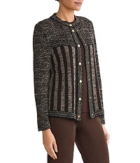 Ming Wang Amica Multi-Stitch Mosaic Knit Round Neck Long Sleeve Jacket