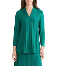 Ming Wang Aria Tonal Multi-Stitch Knit V-Neck Bracelet Sleeve Tunic