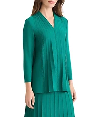 Ming Wang Aria Tonal Multi-Stitch Knit V-Neck Bracelet Sleeve Tunic