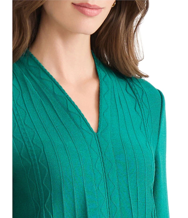 Ming Wang Aria Tonal Multi-Stitch Knit V-Neck Bracelet Sleeve Tunic