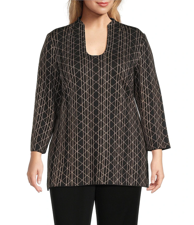 Ming Wang Art Deco Soft Knit Stand Collar Long Bracelet Sleeve Tunic