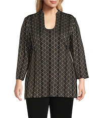 Ming Wang Art Deco Soft Knit Stand Collar Long Bracelet Sleeve Tunic