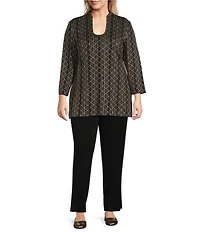 Ming Wang Art Deco Soft Knit Stand Collar Long Bracelet Sleeve Tunic