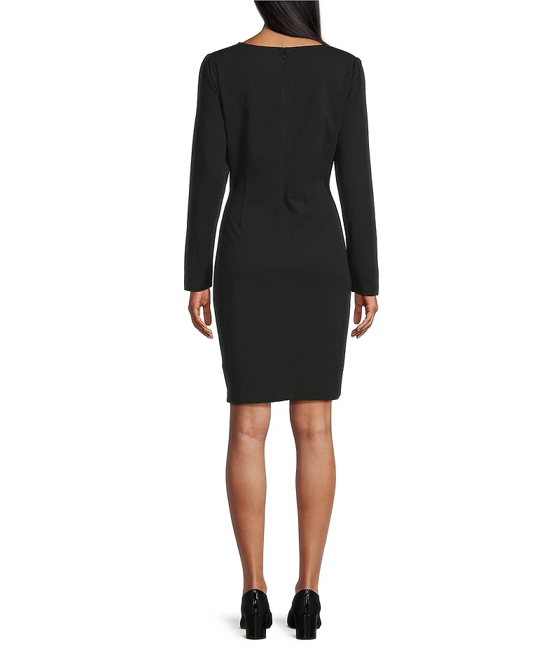 Ming Wang Asymmetrical Neck Long Sleeve Knee Length Dress
