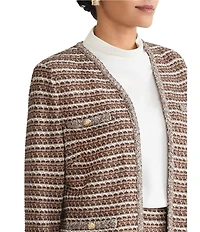 Ming Wang Basket Weave Braided Trim V-Neck Bracelet Sleeve Jacket