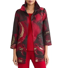 Ming Wang Brushstrok Jacquard Ruffle Collar Bracelet Sleeve Jacket