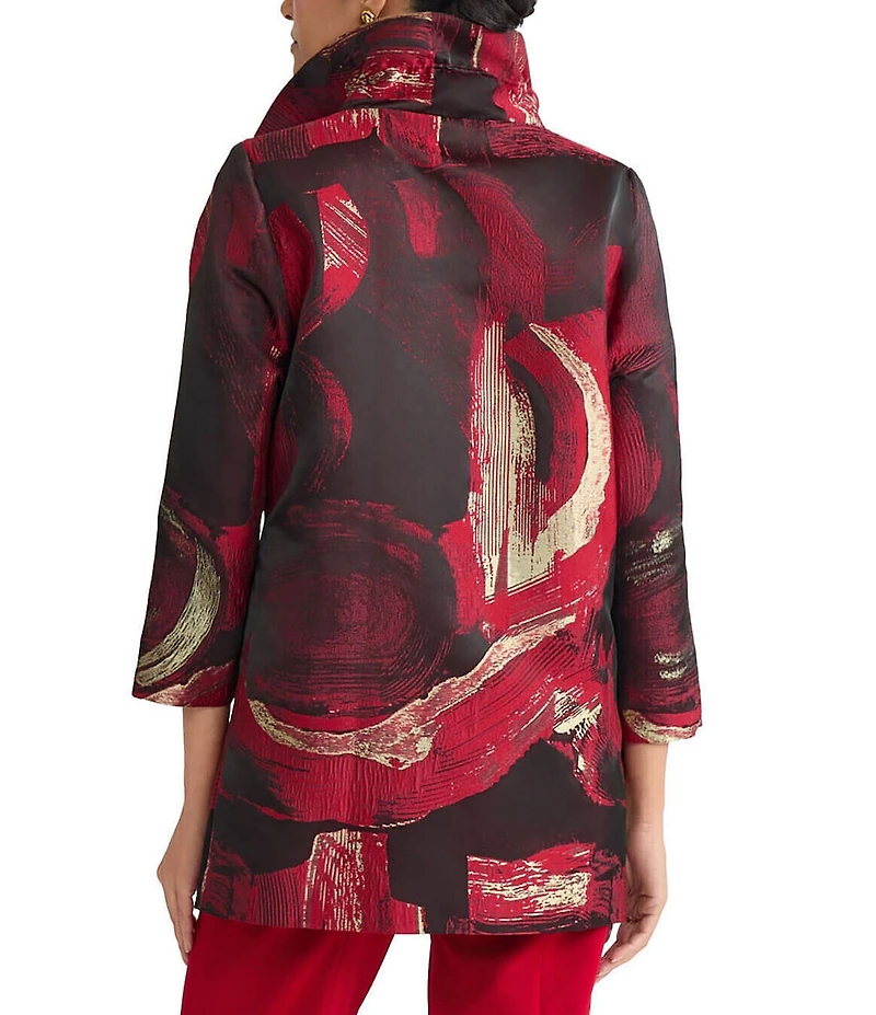 Ming Wang Brushstrok Jacquard Ruffle Collar Bracelet Sleeve Jacket