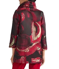 Ming Wang Brushstrok Jacquard Ruffle Collar Bracelet Sleeve Jacket