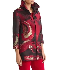 Ming Wang Brushstrok Jacquard Ruffle Collar Bracelet Sleeve Jacket