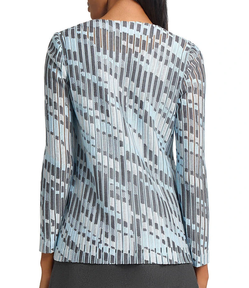 Ming Wang Burnout Jacquard Knit V-Neck Long Sleeve Jacket