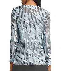 Ming Wang Burnout Jacquard Knit V-Neck Long Sleeve Jacket