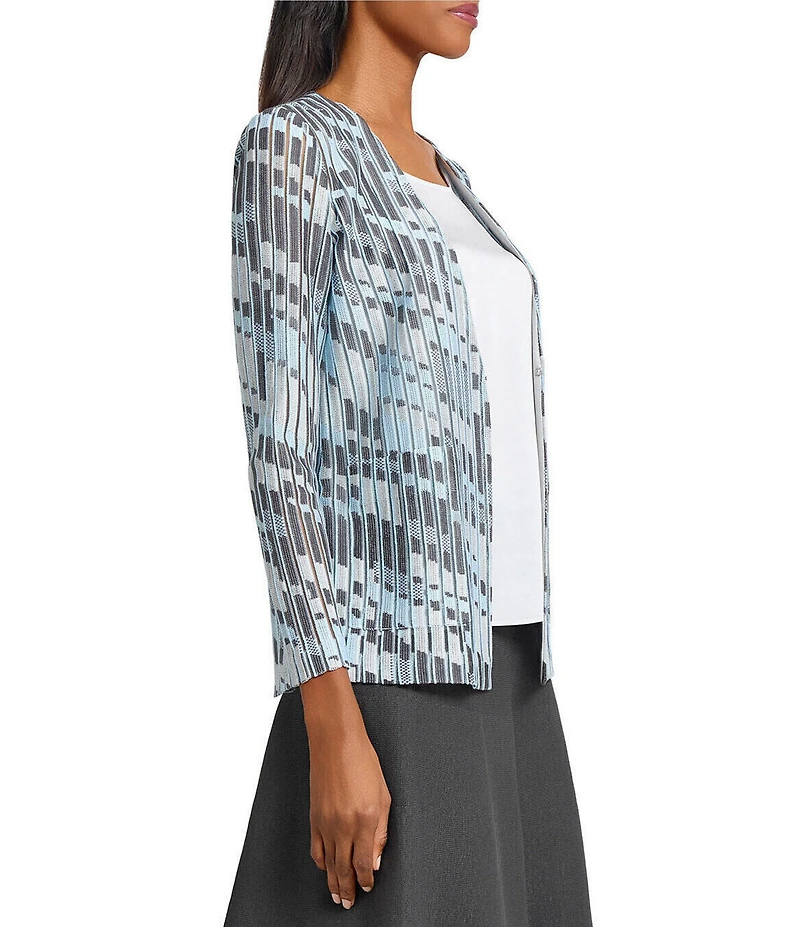 Ming Wang Burnout Jacquard Knit V-Neck Long Sleeve Jacket