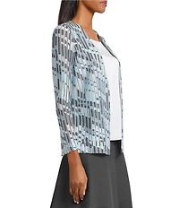 Ming Wang Burnout Jacquard Knit V-Neck Long Sleeve Jacket