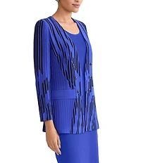 Ming Wang Burnout Knit V-Neck Bracelet Sleeve Tailored Jacket