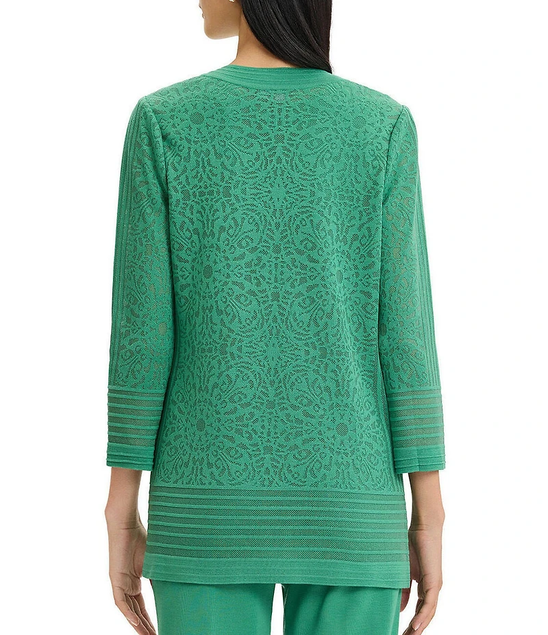 Ming Wang Burnout Medallion Knit Round Neck Bracelet Sleeve Jacket