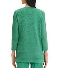 Ming Wang Burnout Medallion Knit Round Neck Bracelet Sleeve Jacket
