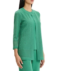 Ming Wang Burnout Medallion Knit Round Neck Bracelet Sleeve Jacket