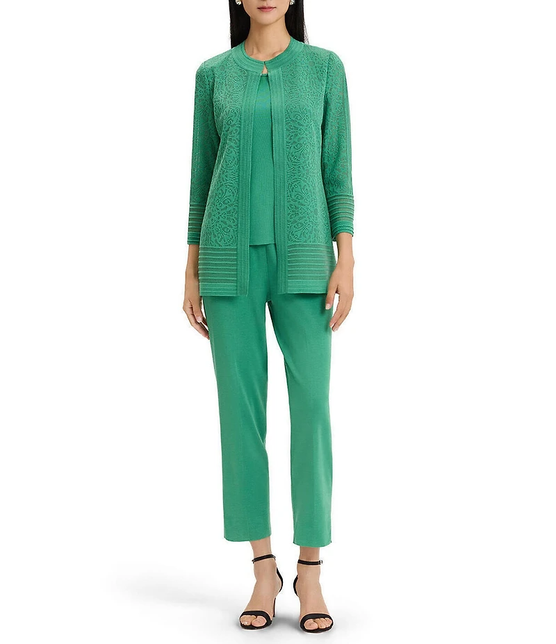 Ming Wang Burnout Medallion Knit Round Neck Bracelet Sleeve Jacket