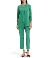 Ming Wang Burnout Medallion Knit Round Neck Bracelet Sleeve Jacket