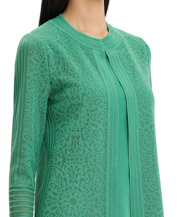 Ming Wang Burnout Medallion Knit Round Neck Bracelet Sleeve Jacket