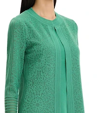 Ming Wang Burnout Medallion Knit Round Neck Bracelet Sleeve Jacket
