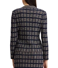 Ming Wang Checkered Print Knit Modified Mandarin Collar Long Sleeve Coordinating Jacket