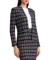 Ming Wang Checkered Print Knit Modified Mandarin Collar Long Sleeve Coordinating Jacket